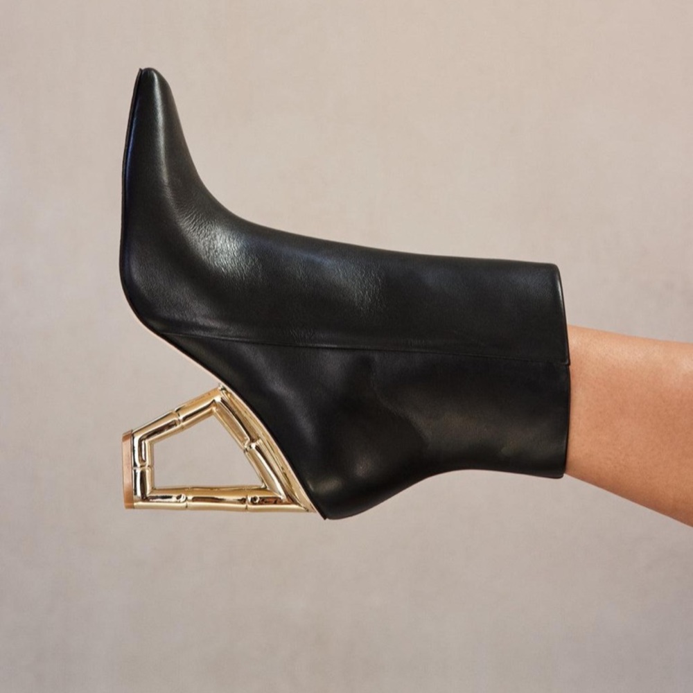 Cult Gaia Valeska boots black leather gold heel 8.5